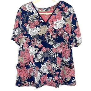 Healing Hands Boxy Blouse Blue and Pink Short Sleeve